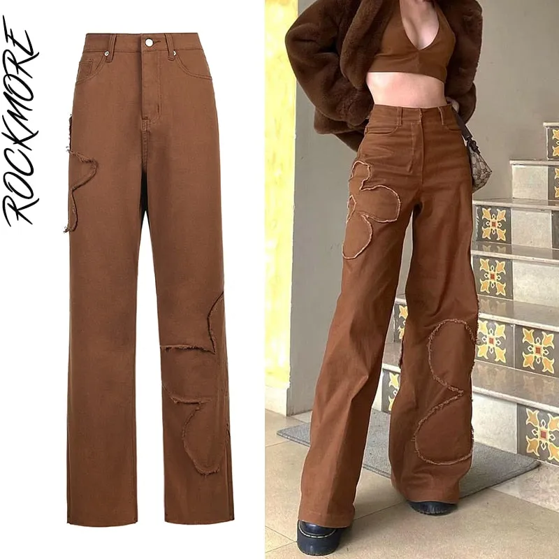 Graduation Gifts Brown Vintage Baggy Jeans Women 90s Streetwear Pockets Wide Leg Cargo Pants Low Waist Straight Denim Trousers 2021