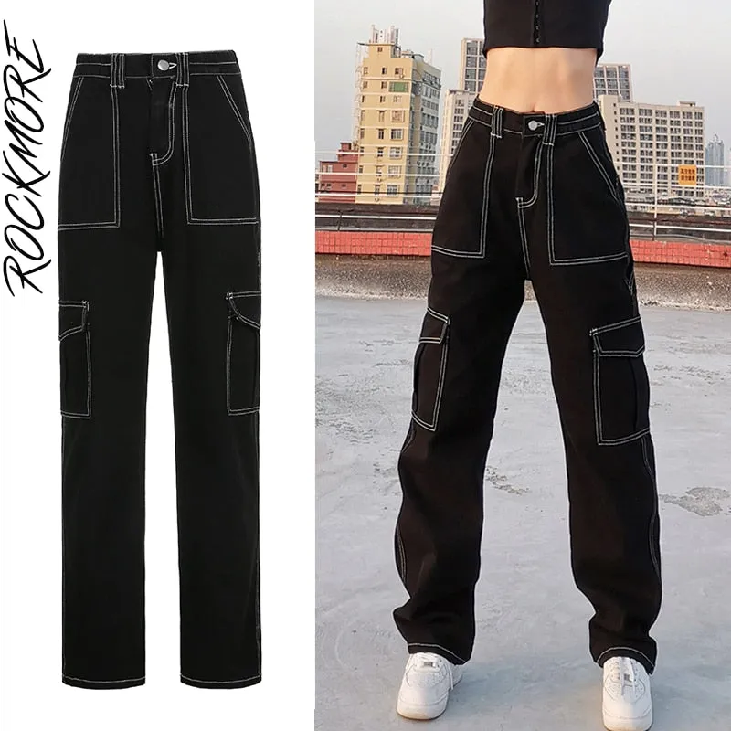 Graduation Gifts Brown Vintage Baggy Jeans Women 90s Streetwear Pockets Wide Leg Cargo Pants Low Waist Straight Denim Trousers 2021