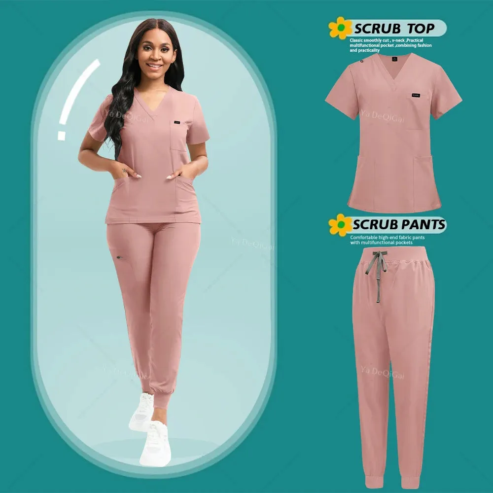 HC - Medical Scrubs Set: Stretchy, dustproof top and jogger pants for nursing professionals