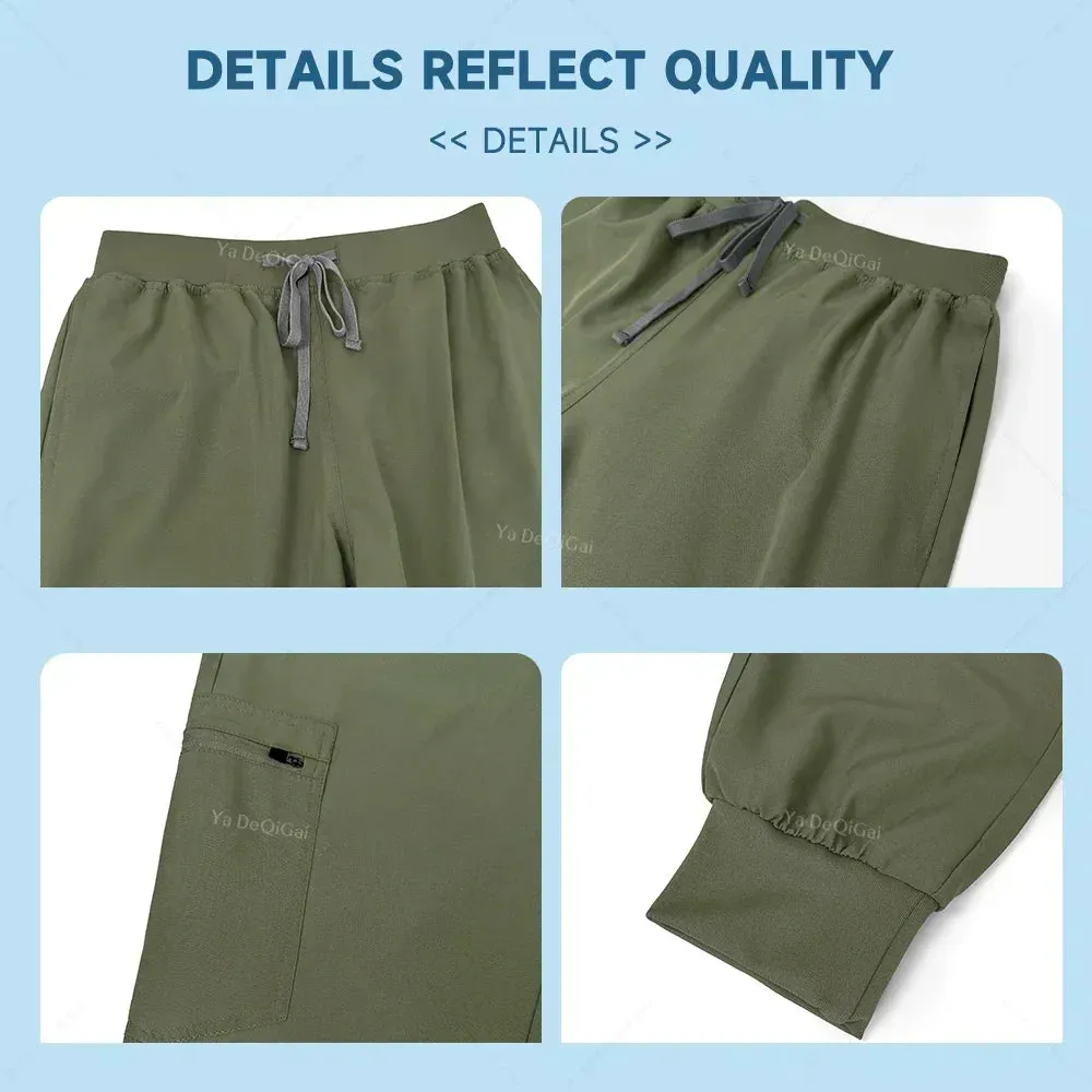 HC - Medical Scrubs Set: Stretchy, dustproof top and jogger pants for nursing professionals