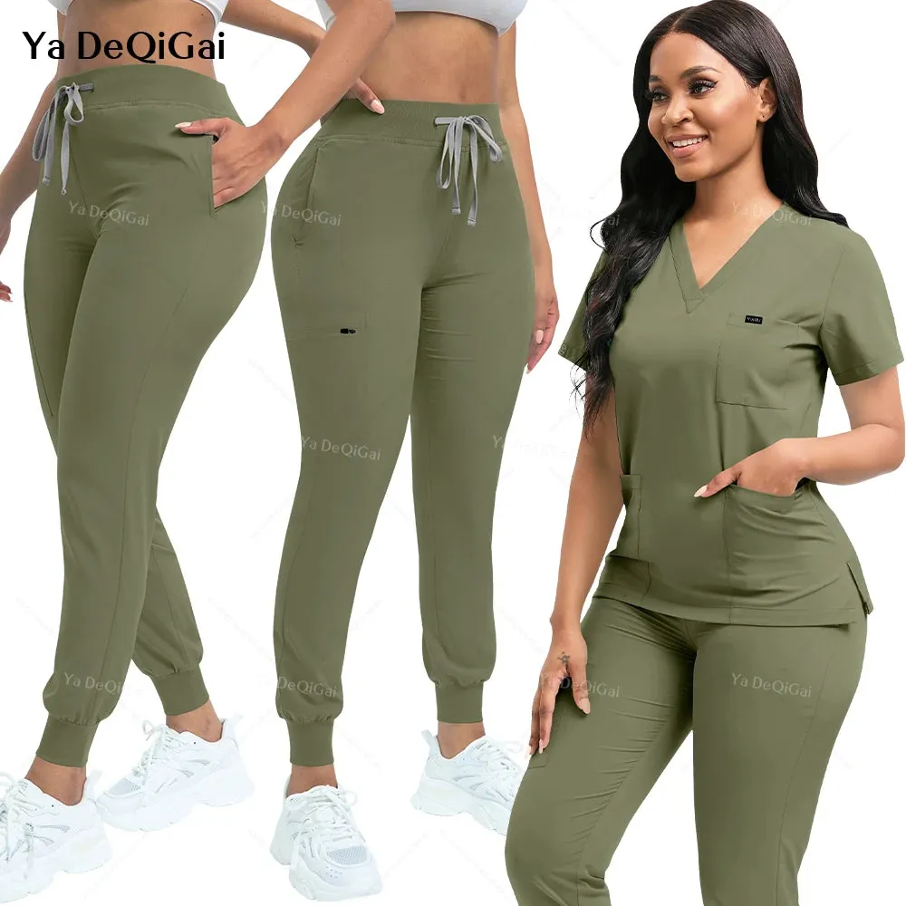 HC - Medical Scrubs Set: Stretchy, dustproof top and jogger pants for nursing professionals