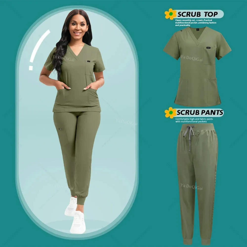 HC - Medical Scrubs Set: Stretchy, dustproof top and jogger pants for nursing professionals