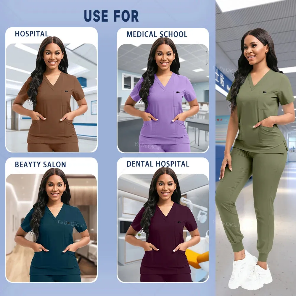 HC - Medical Scrubs Set: Stretchy, dustproof top and jogger pants for nursing professionals