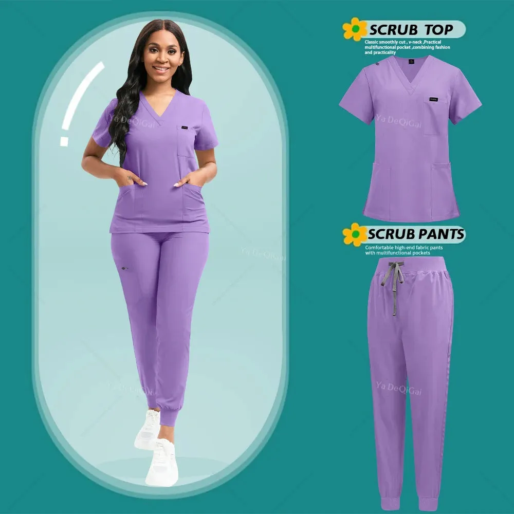 HC - Medical Scrubs Set: Stretchy, dustproof top and jogger pants for nursing professionals