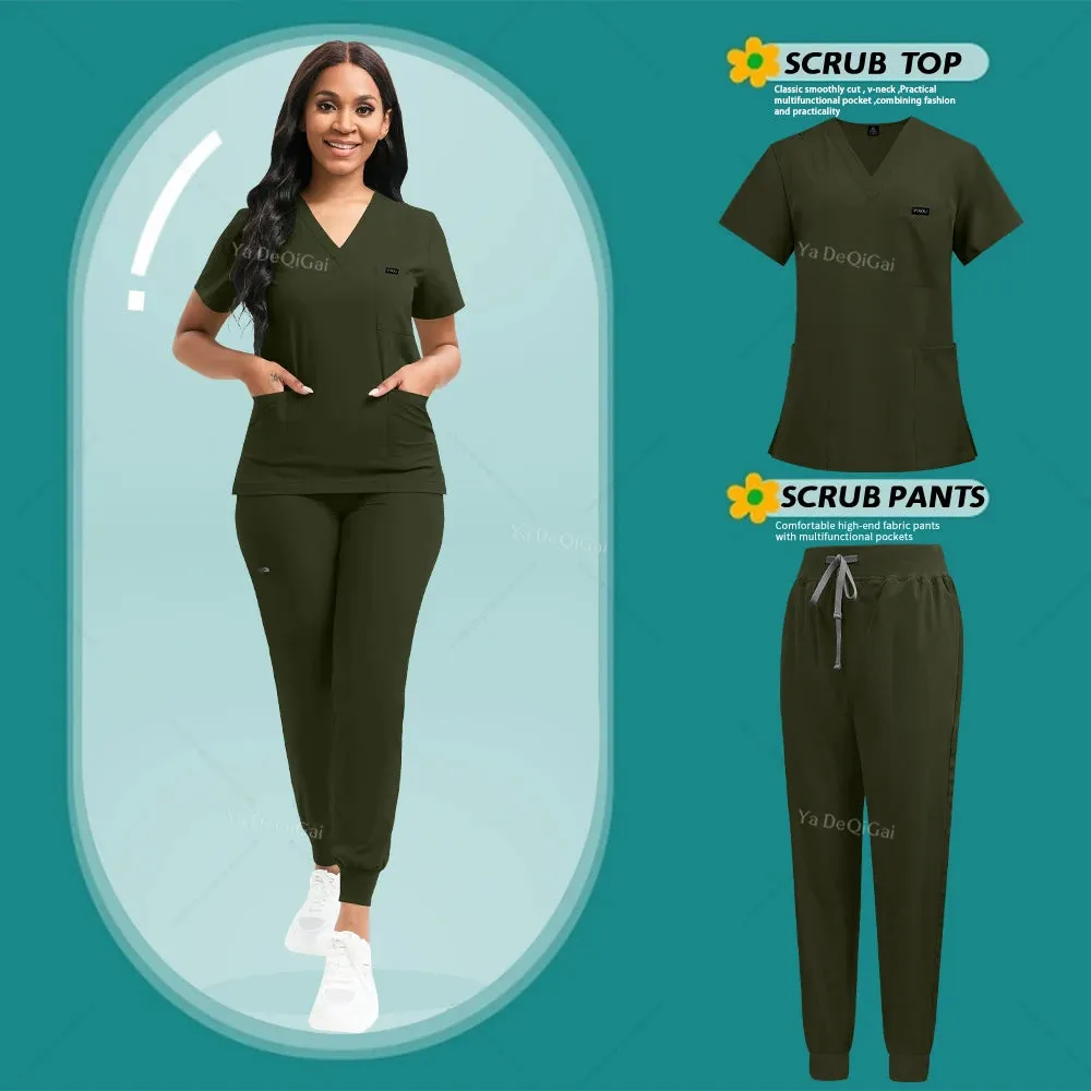 HC - Medical Scrubs Set: Stretchy, dustproof top and jogger pants for nursing professionals