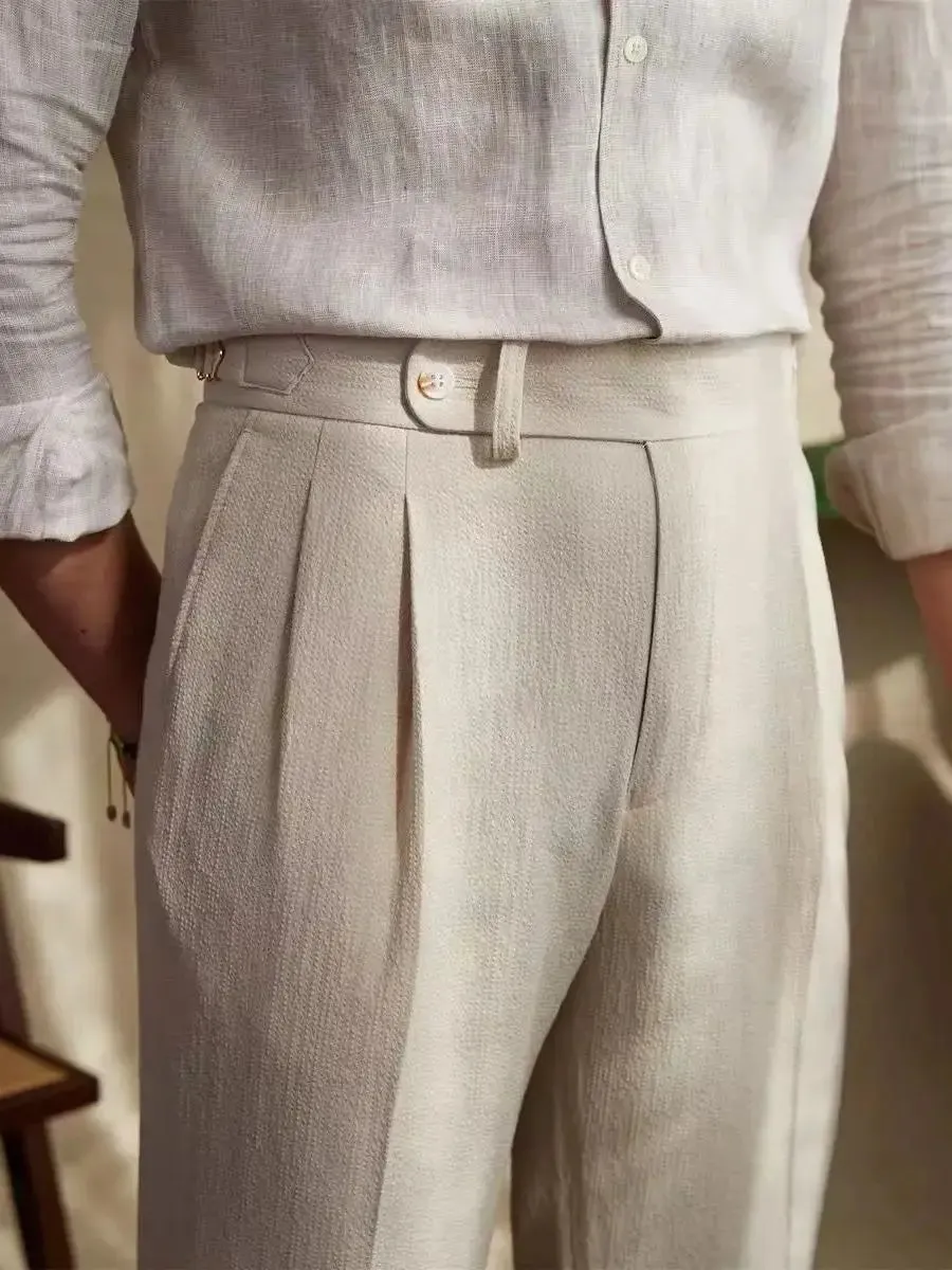 High-waist belt design trousers