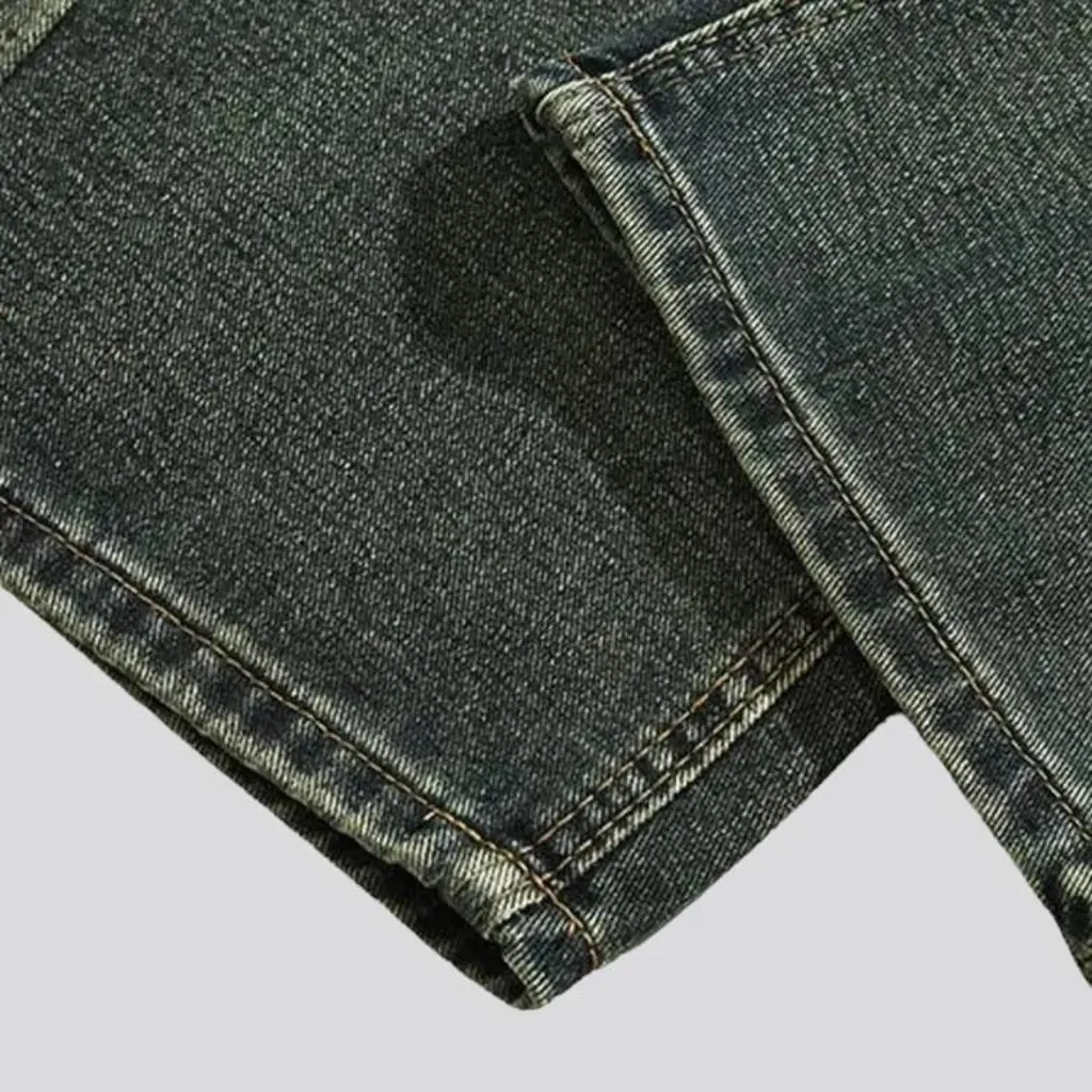 High-waist men's pebble-washed jeans