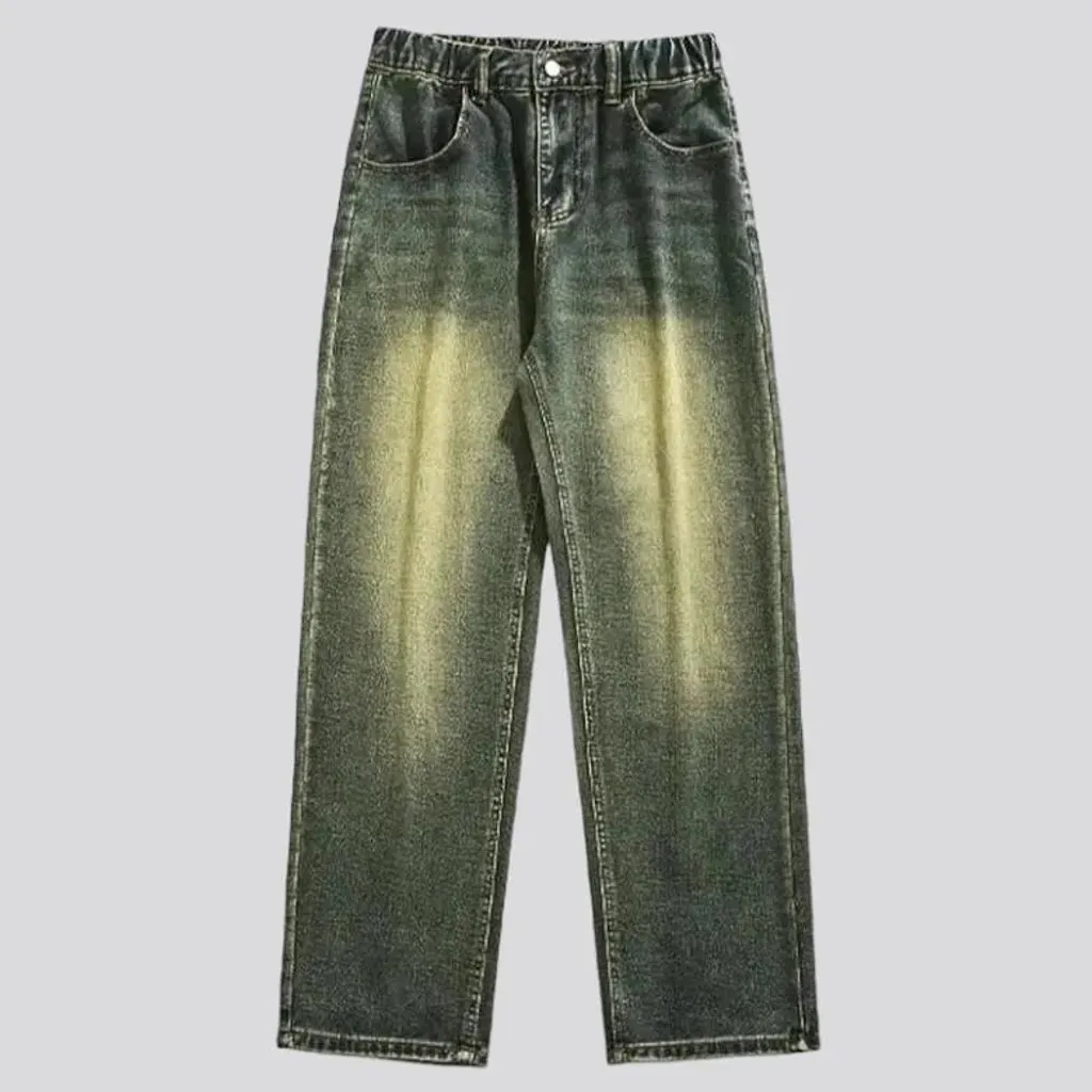 High-waist men's pebble-washed jeans