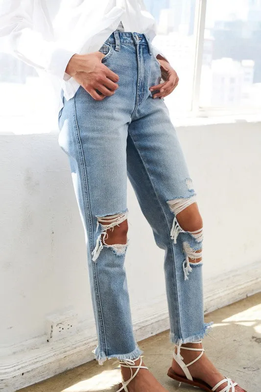 Imogen Super High Rise Distressed Relaxed Straight Jeans