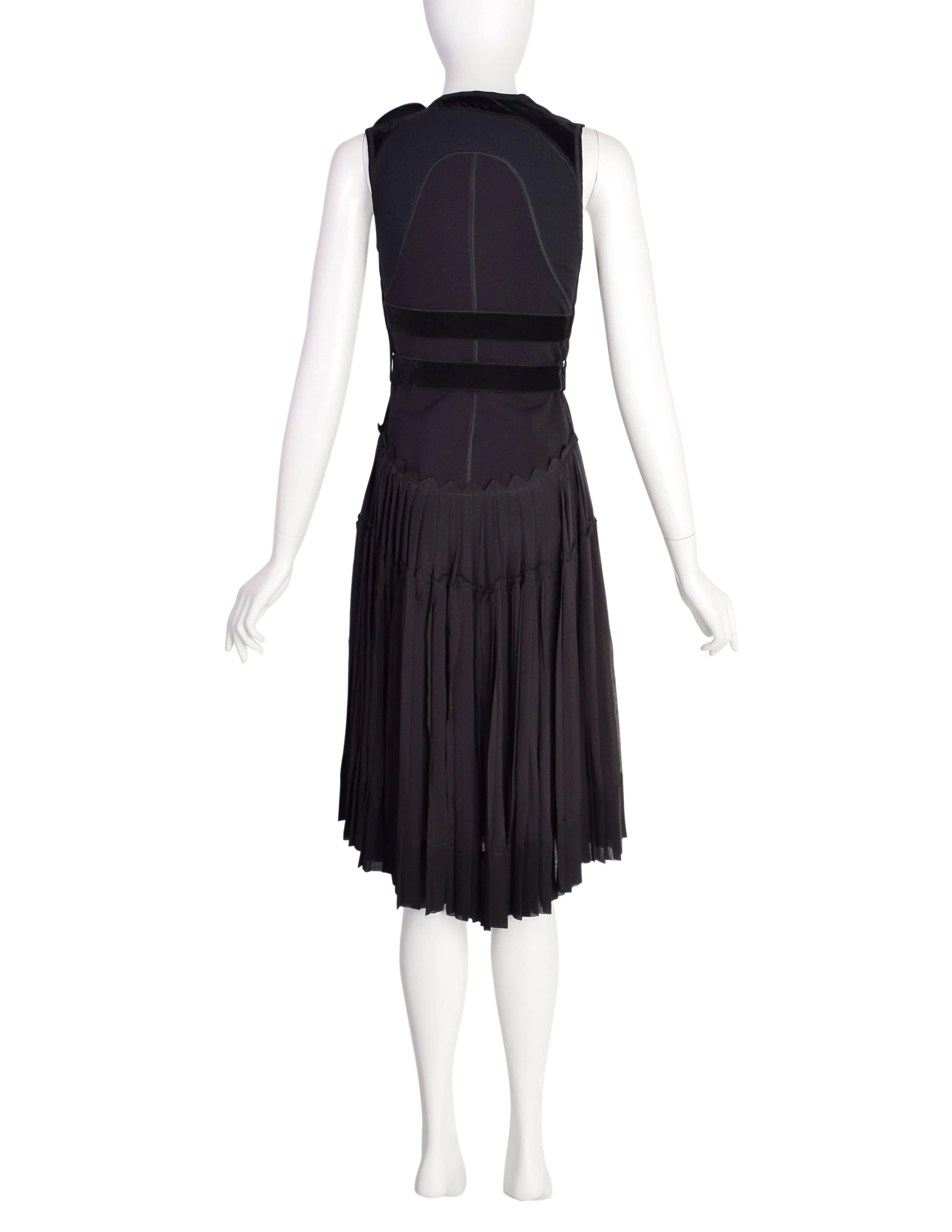 Jean Paul Gaultier Vintage Black Tech Neoprene Velvet Silk Belted Dress