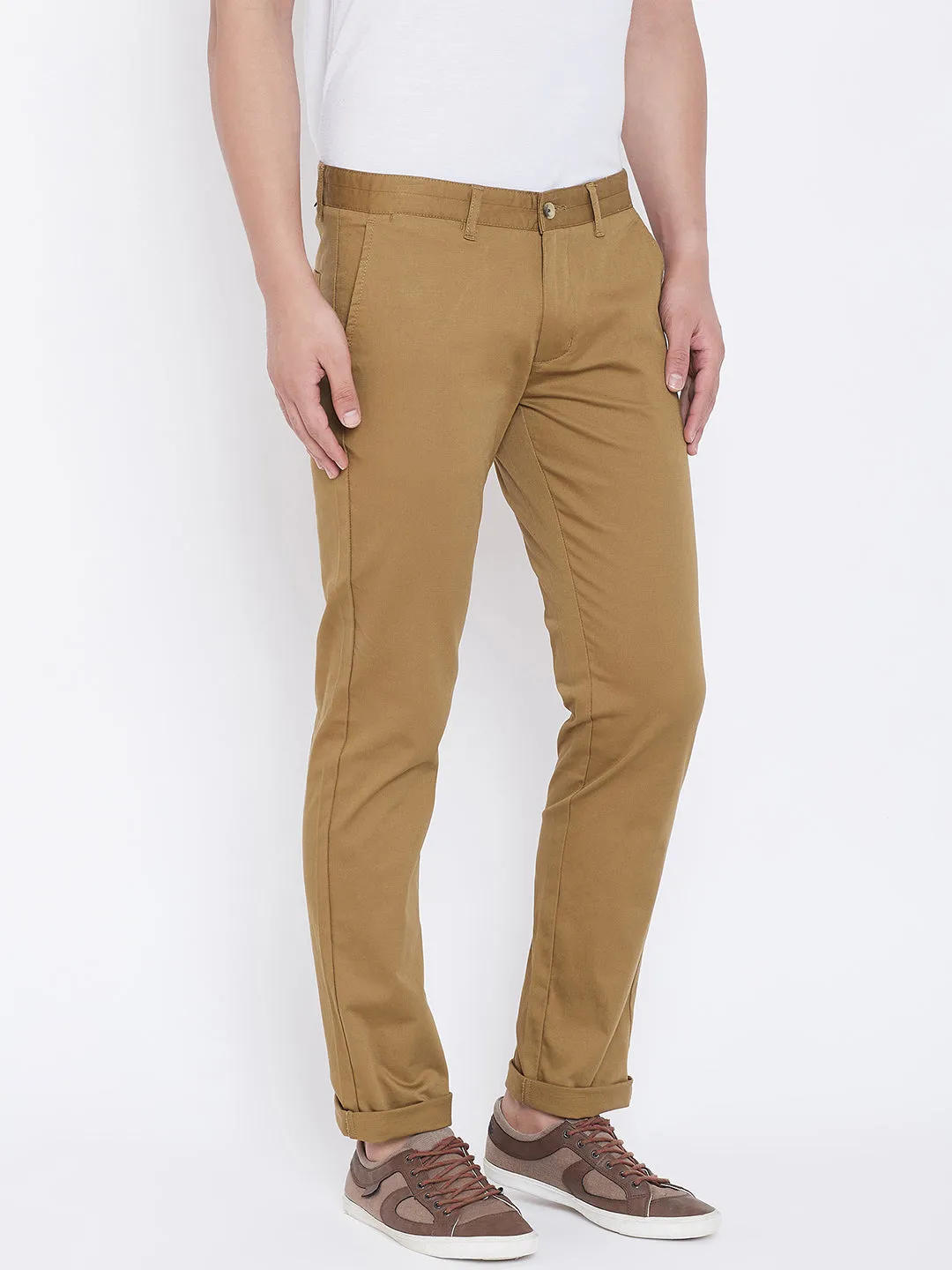 JUMP USA Men Khaki Regular Fit Solid Trousers