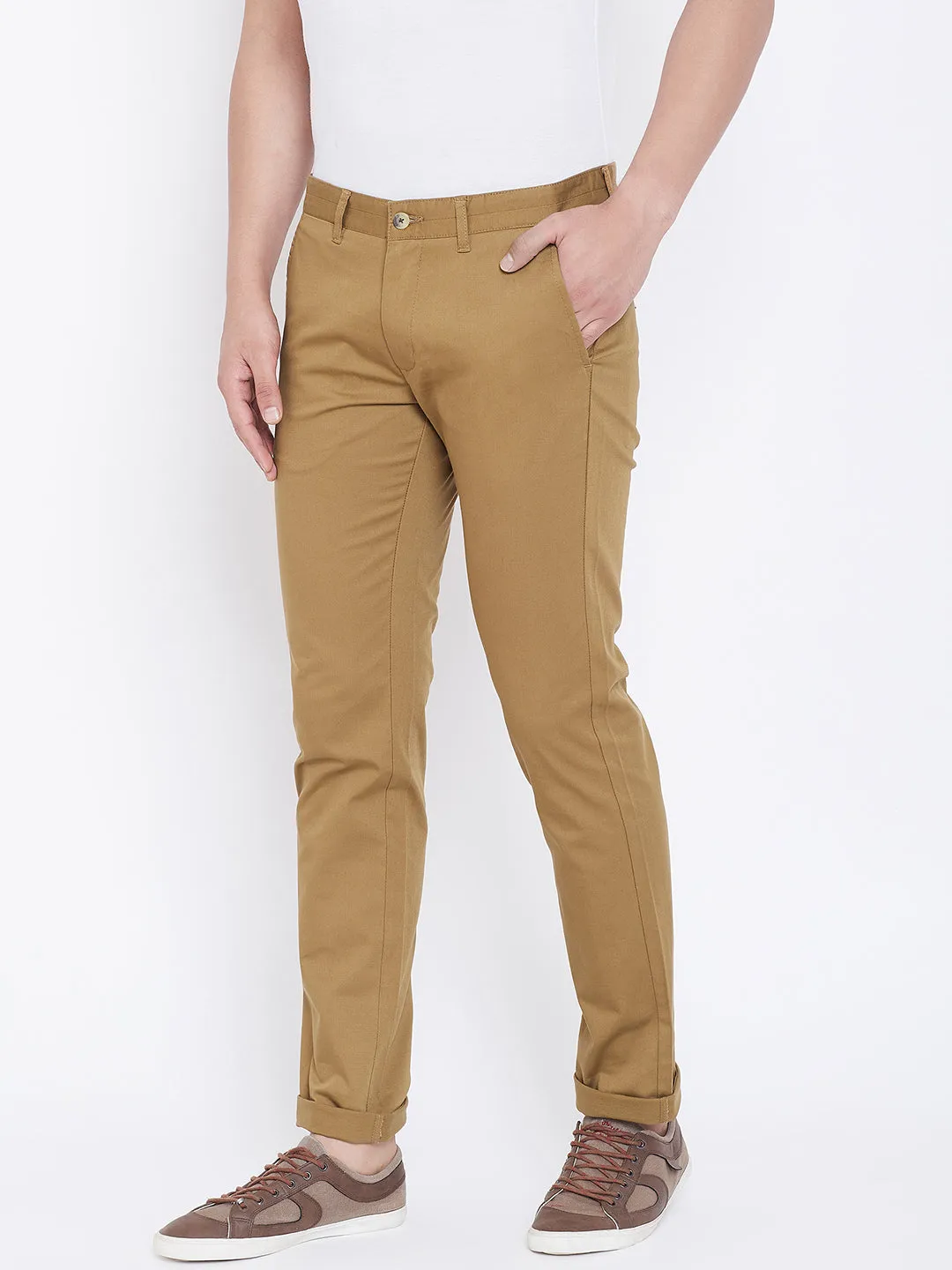 JUMP USA Men Khaki Regular Fit Solid Trousers