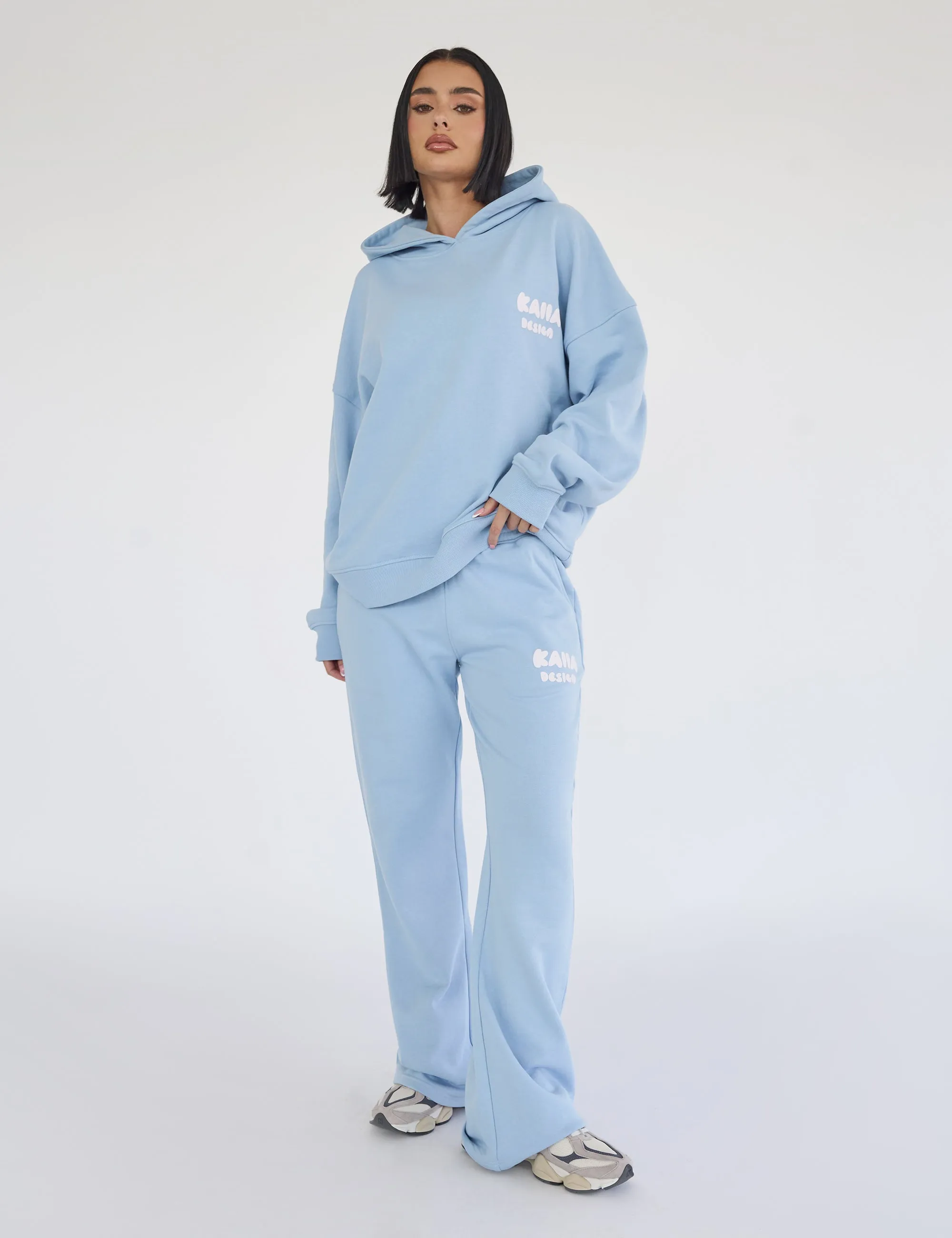 Kaiia Design Bubble Logo Wide Leg Sweat Pants Baby Blue