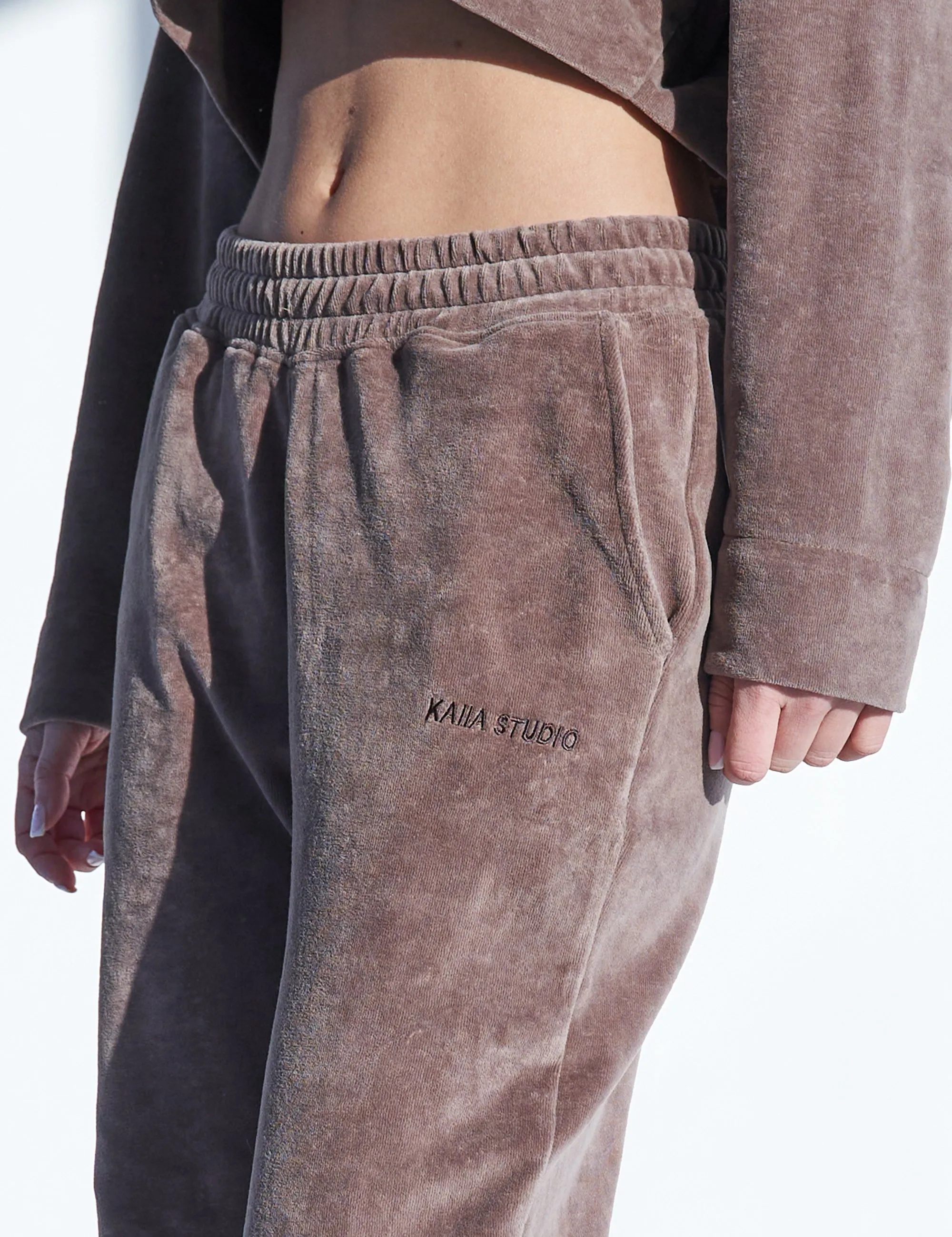 Kaiia Studio Velour Wide Leg Pants Brown