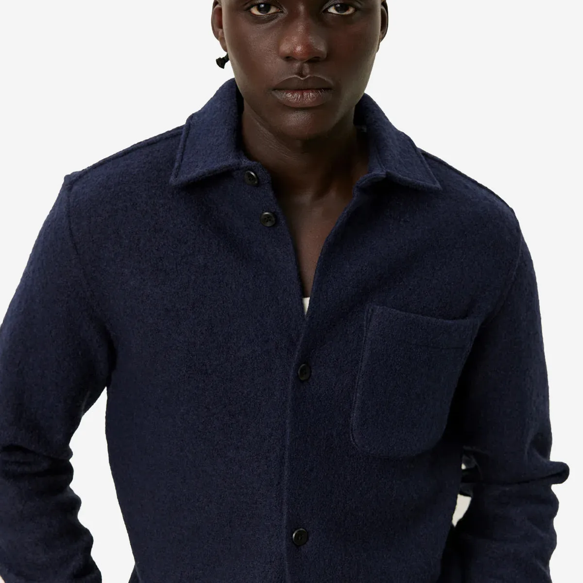 Kaleb Wool Bouclé Overshirt - Dark Navy