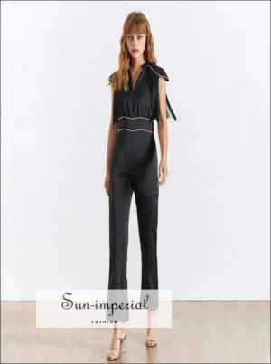 Kate Jumpsuit - Solid Black /white Sleeveless Jumpsuit High Waist Slim Cut