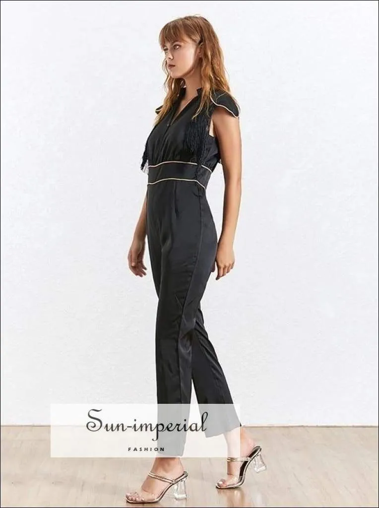 Kate Jumpsuit - Solid Black /white Sleeveless Jumpsuit High Waist Slim Cut