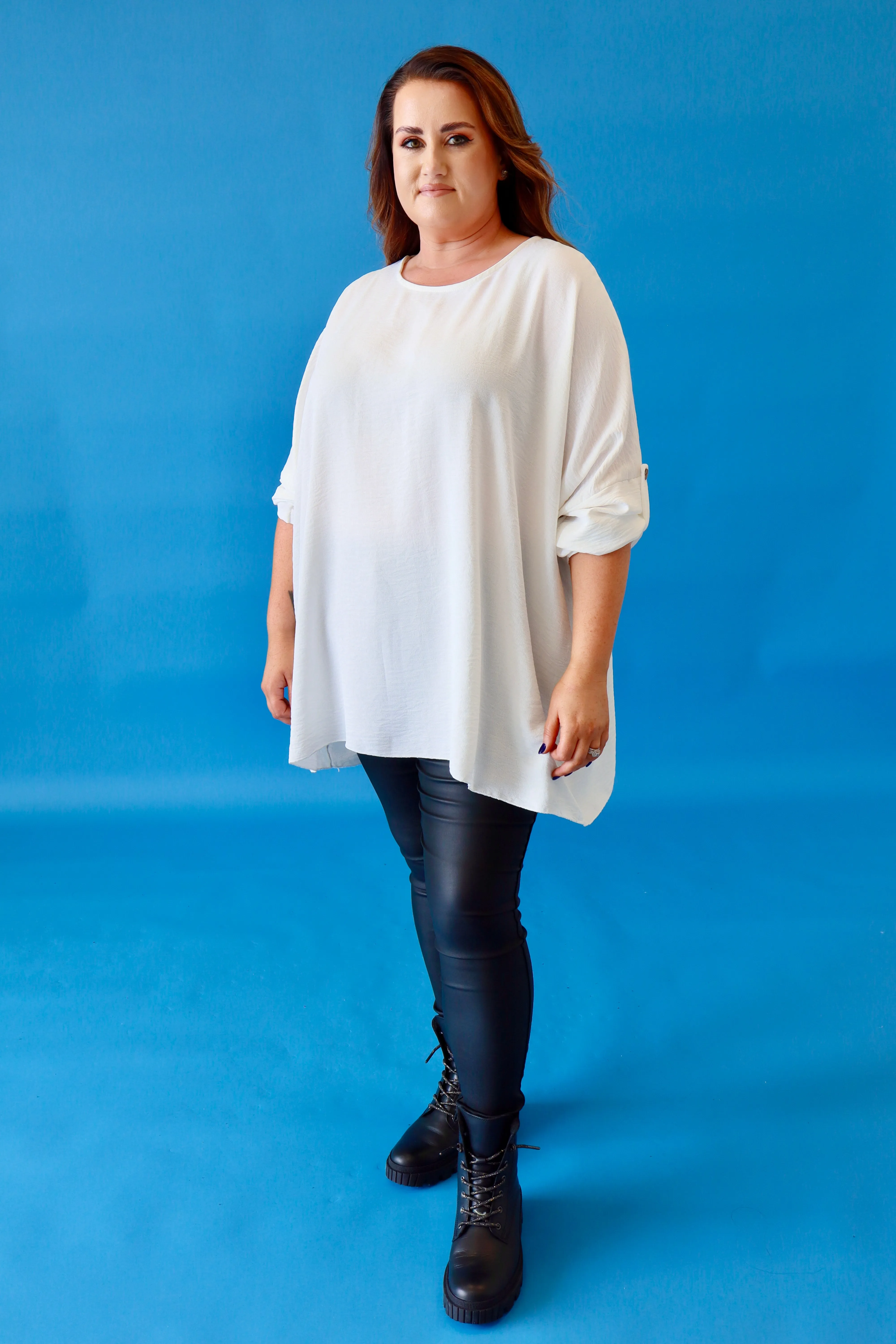 Kayla Blouse with Turn Up Sleeve in Cream