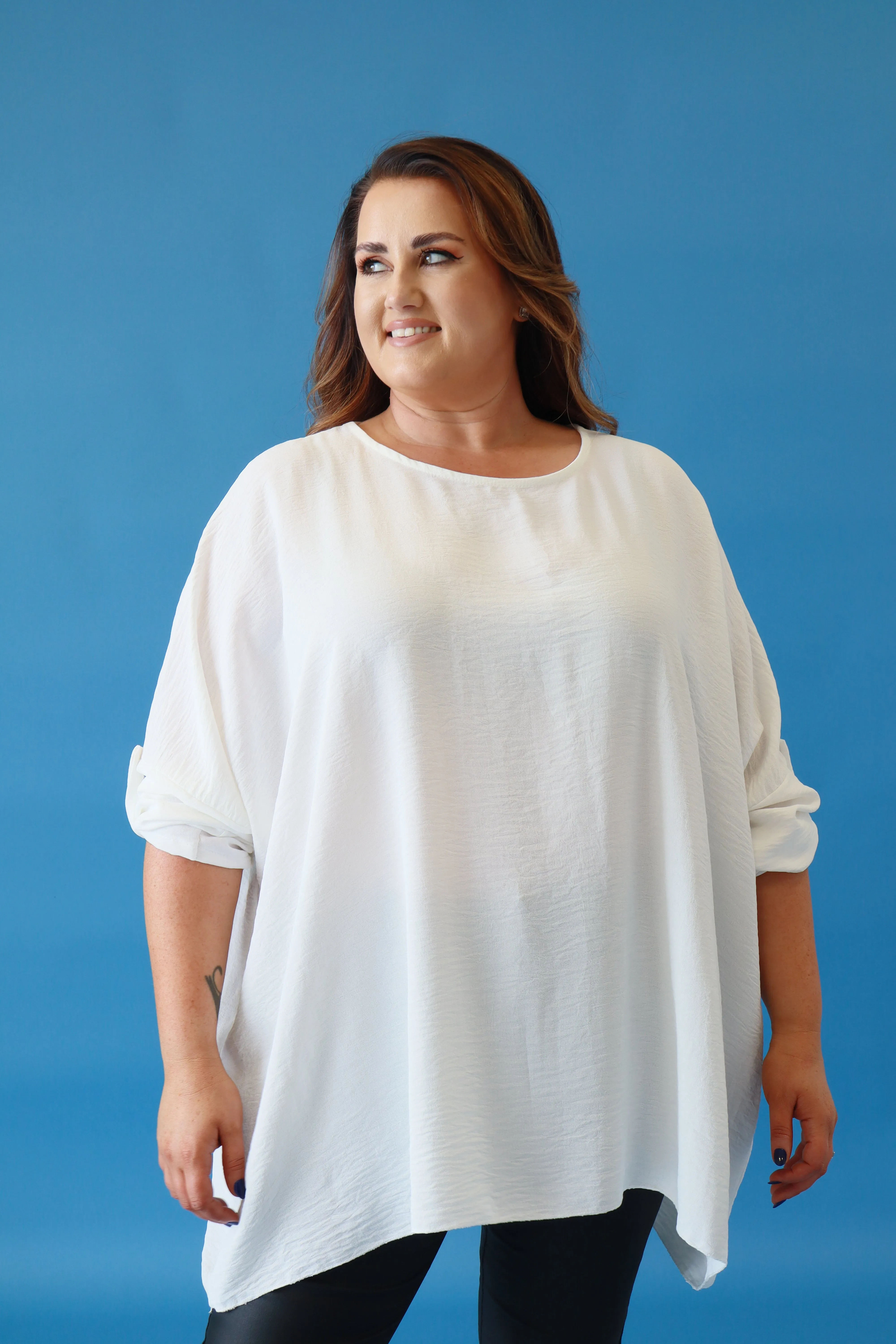 Kayla Blouse with Turn Up Sleeve in Cream