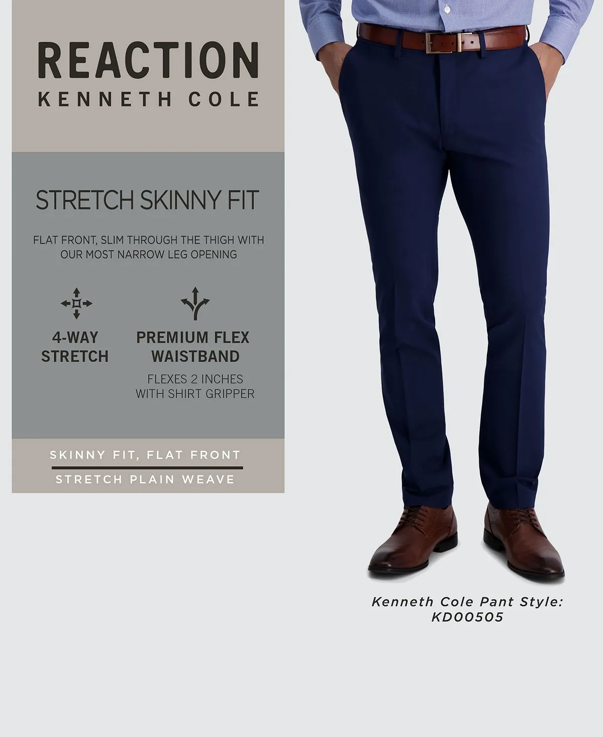 Kenneth Cole Reaction Men's Skinny/Super Slim Fit Gabardine Stretch Flat Front Dress Pants ,  grey