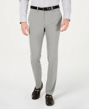 Kenneth Cole Reaction Men's Skinny/Super Slim Fit Gabardine Stretch Flat Front Dress Pants ,  grey