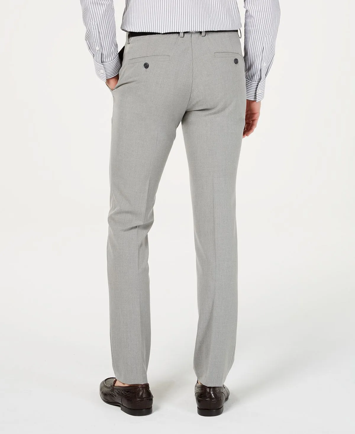 Kenneth Cole Reaction Men's Skinny/Super Slim Fit Gabardine Stretch Flat Front Dress Pants ,  grey