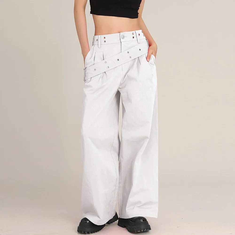 Korean Casual Wide Leg Pants For Women High Waist Solid Minimalist Loose Trousers Female Fashion Clothing