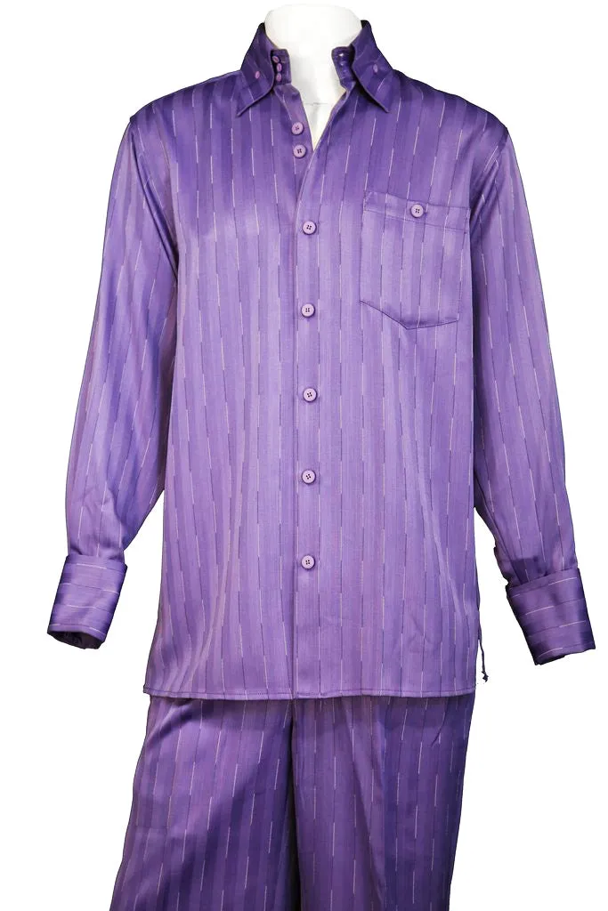 Laser Stripes Long Sleeve 2pc Walking Suit Set - Purple