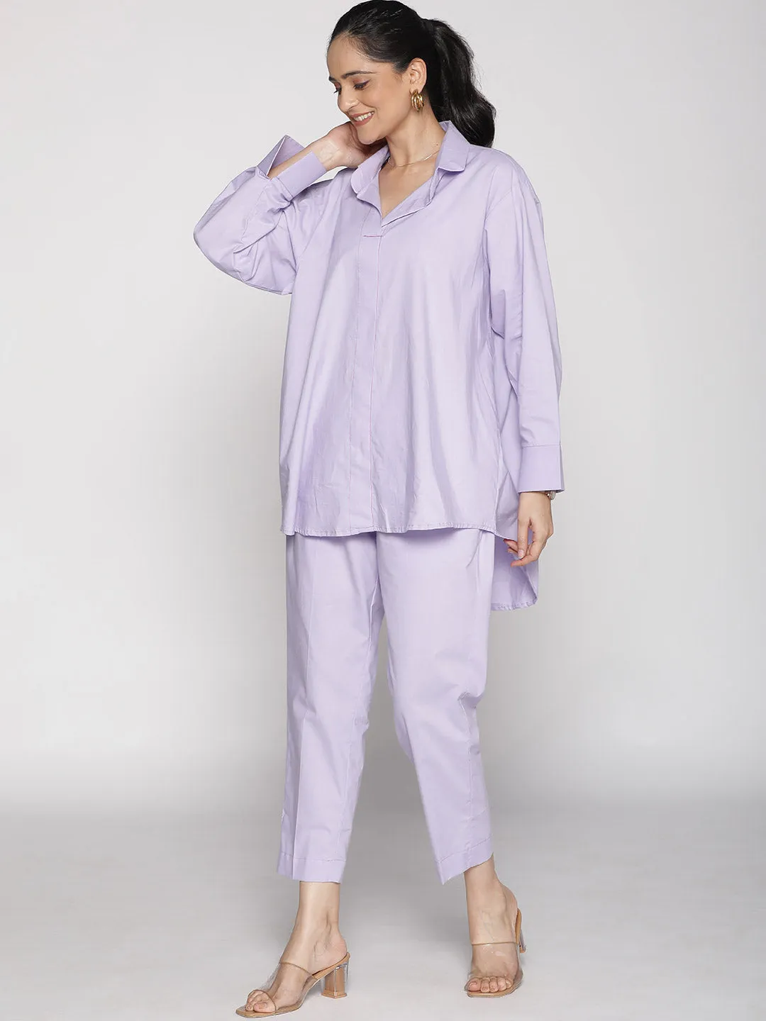 Lavender Poplin OversizedShirt & Tapered Pants