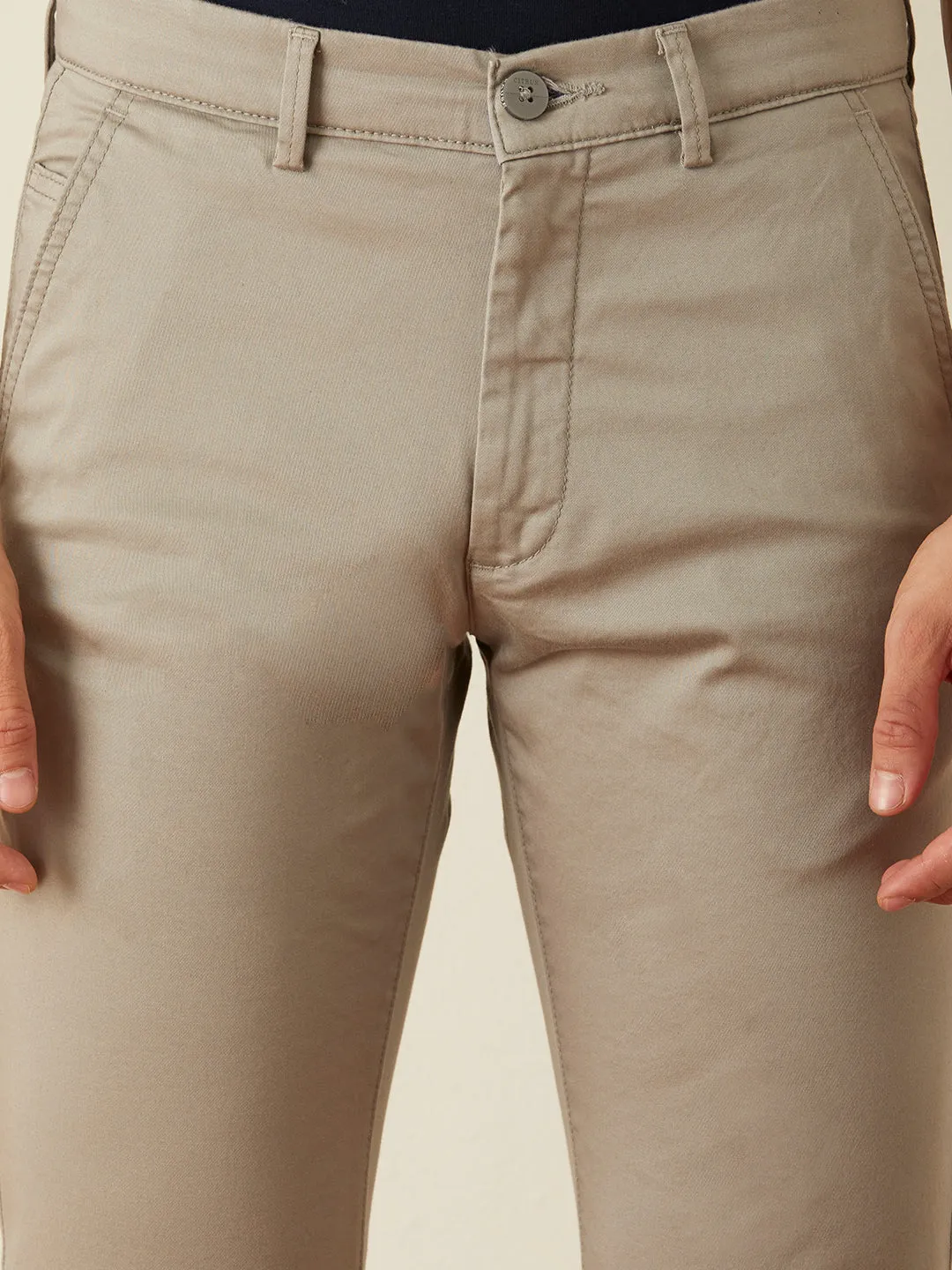 Light Grey Plain Slim Fit Trousers