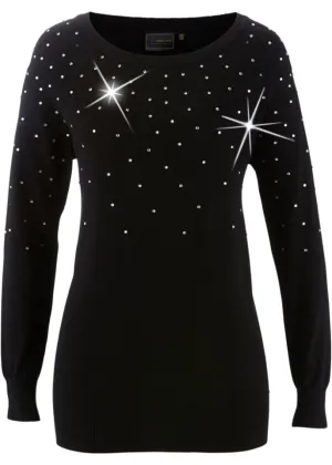 Long sweater with rhinestones Bpc Selection, black