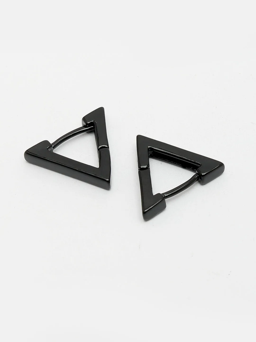 Men's Black Rhodium-Plated Geometric Shape Stainless Steel Studs Earring - NVR