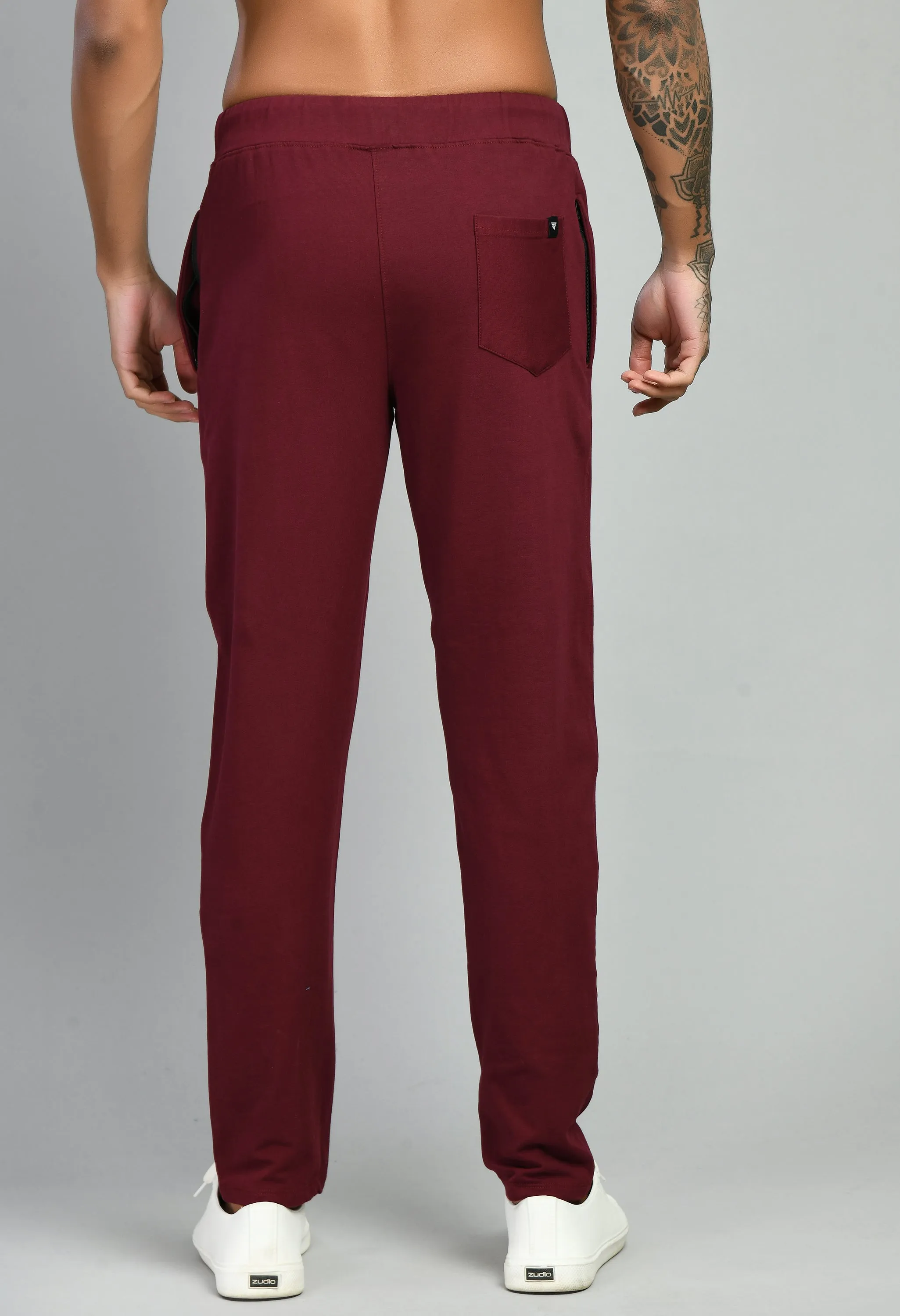 Men's Maroon Plain Lycra Terry Trousers