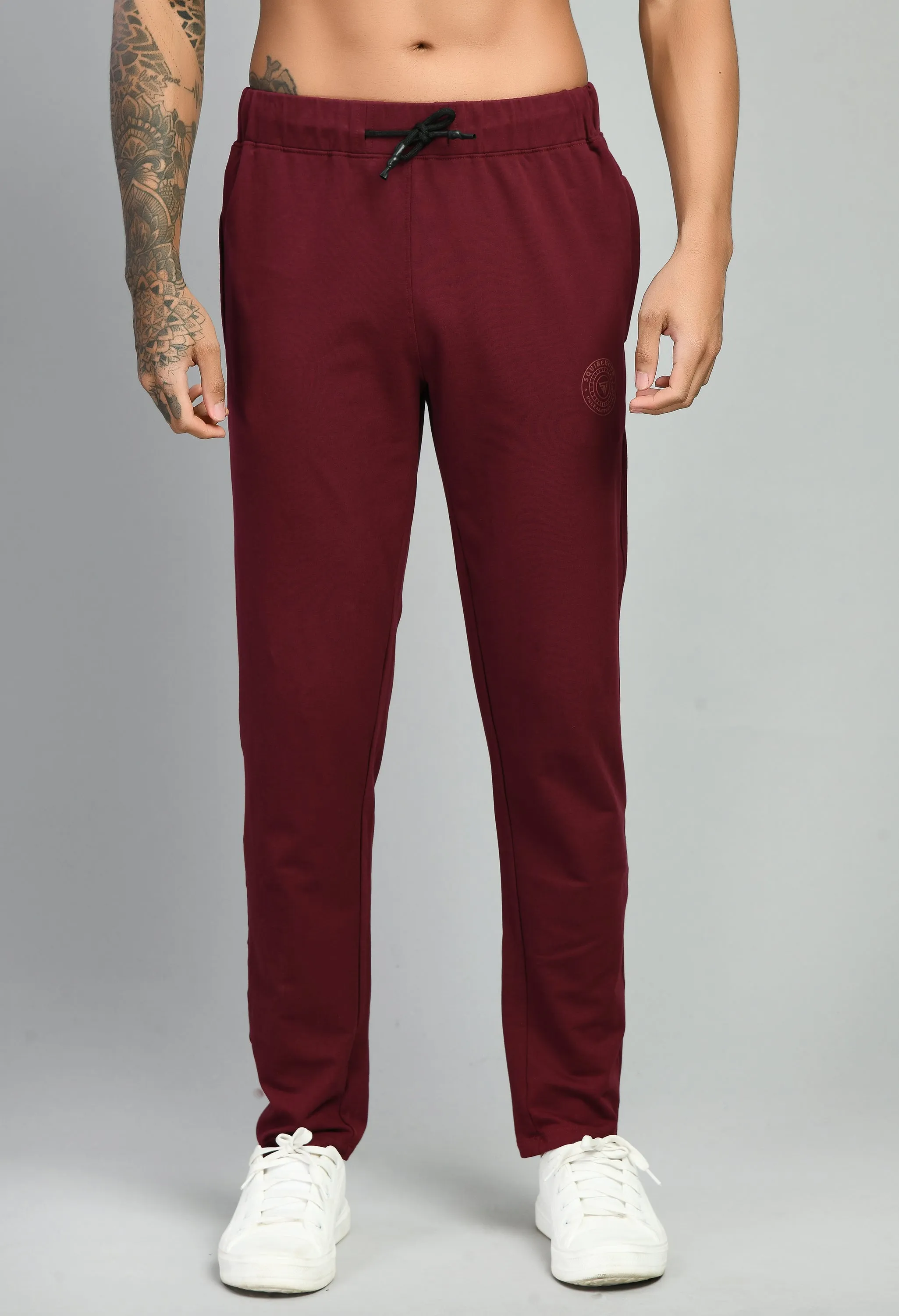 Men's Maroon Plain Lycra Terry Trousers