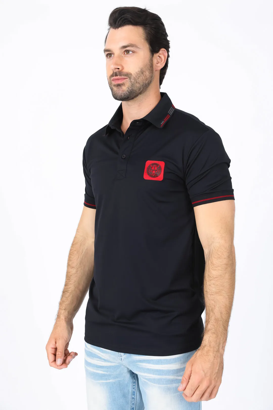 Mens Modern Fit Stretch Cotton Black Polo