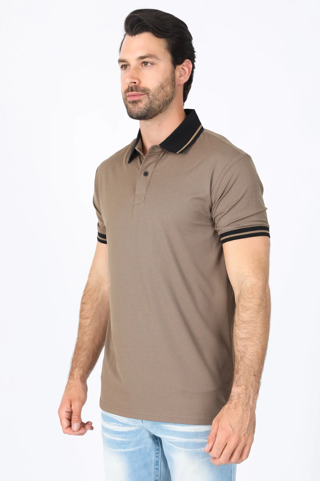 Mens Modern Fit Stretch Cotton Camel Polo