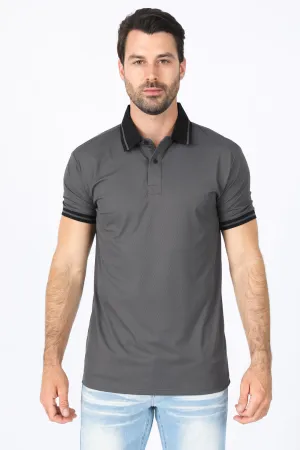 Mens Modern Fit Stretch Cotton Dark Grey Polo