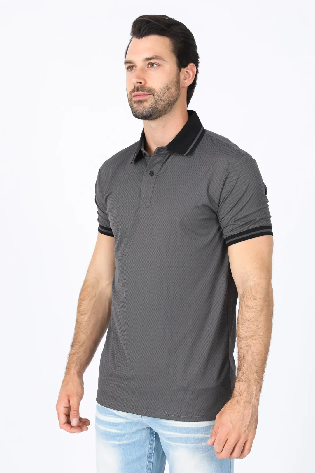 Mens Modern Fit Stretch Cotton Dark Grey Polo