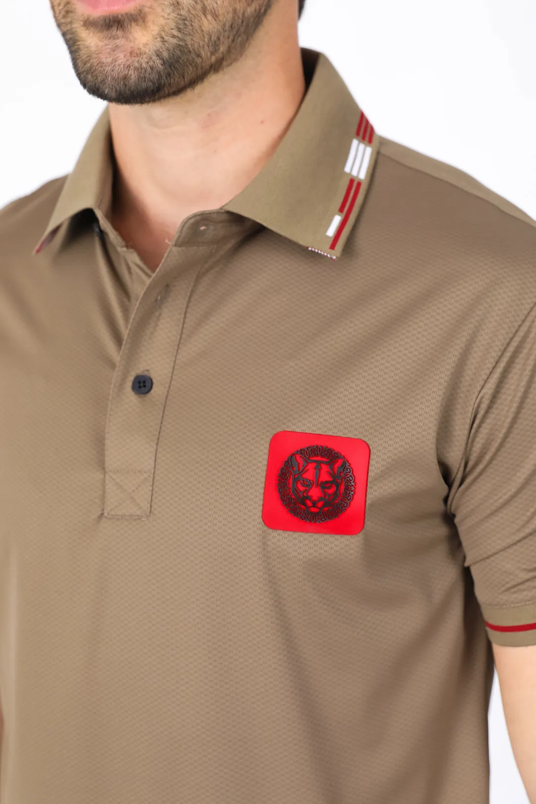 Mens Modern Fit Stretch Cotton Khaki Polo