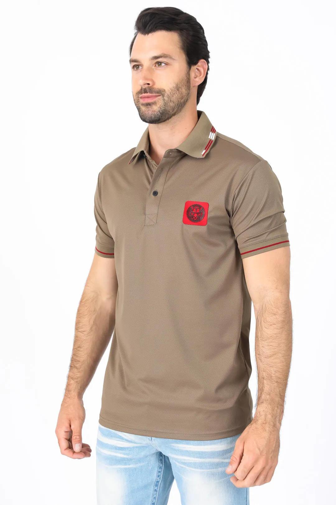 Mens Modern Fit Stretch Cotton Khaki Polo