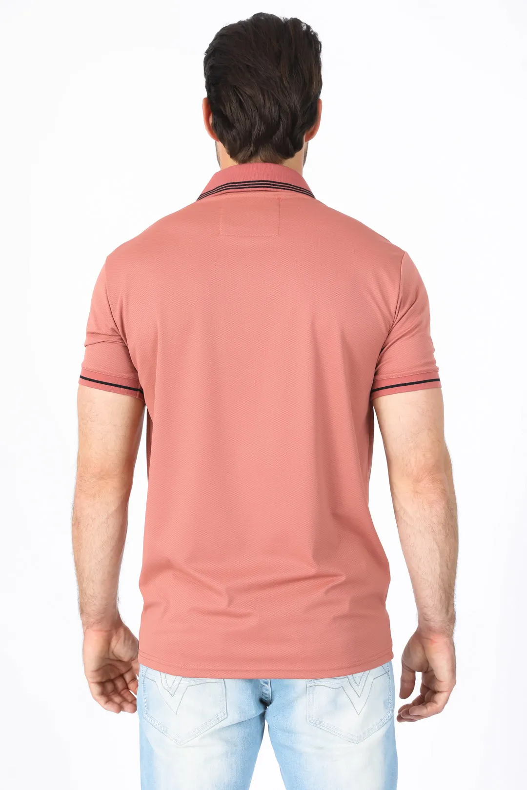 Mens Modern Fit Stretch Cotton Salmon Polo