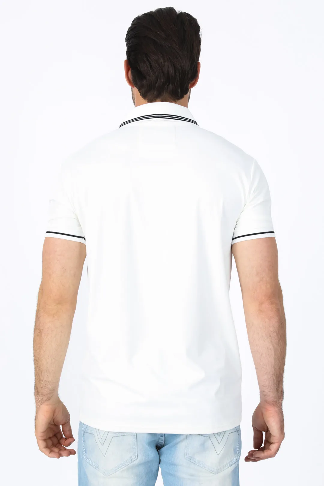 Mens Modern Fit Stretch Cotton White Polo