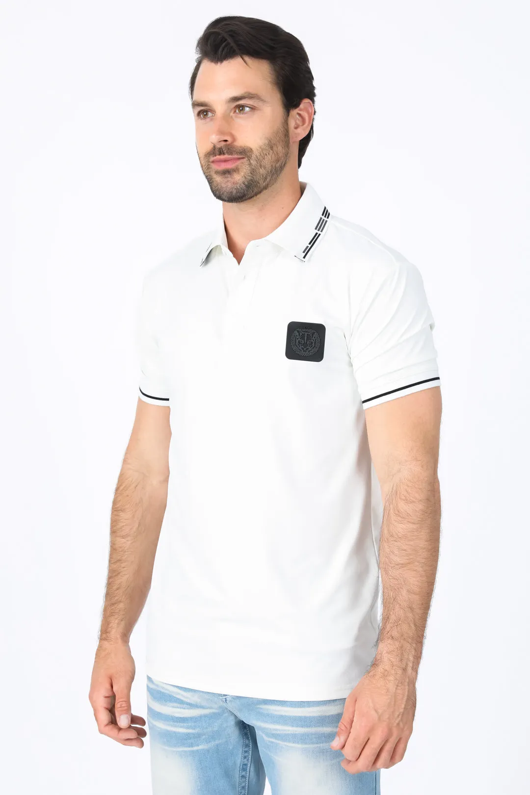 Mens Modern Fit Stretch Cotton White Polo