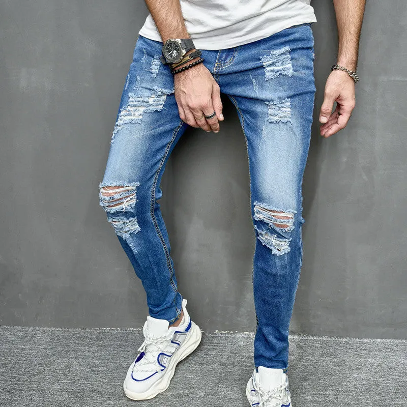 Men's Street Distressed Slim Fit Elastic Jeans