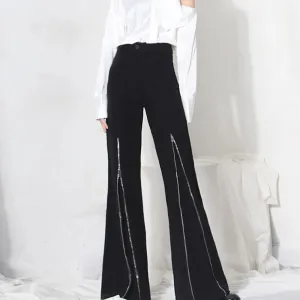 Minimalist Flare Pants For Women High Waist Patchwork Button Casual Loose Trousers Female Fashion Clothing