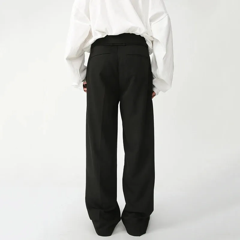 Minimalist Men's Suit Pants Casual Belt High Waist Solid Color Bottom Straight Wide Leg Loose Male Trousers Autumn 9S8