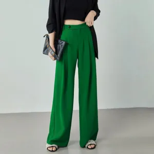 Minimalist Patchwork Button Trousers For Women High Waist Straight Casual Loose Temperament Wide Leg Pants Female