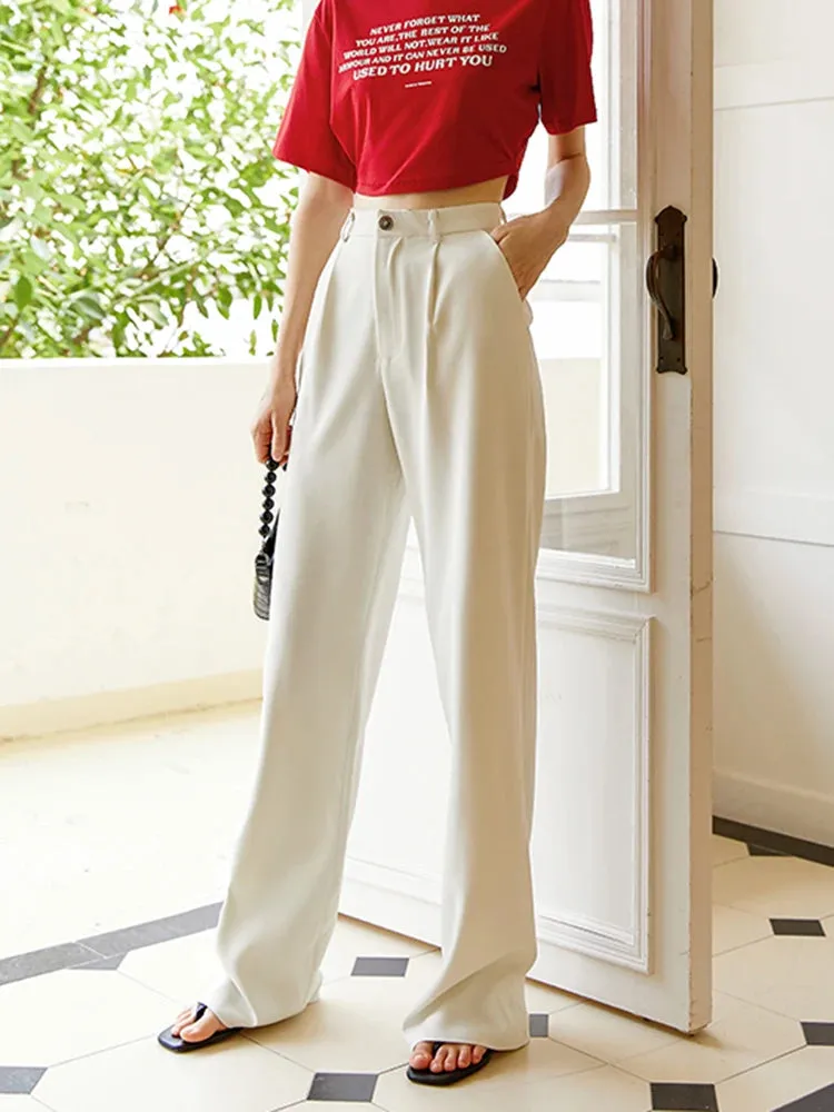 Minimalist Trousers For Women High Waist Patchwork Pocket Casual Loose Wide Leg Pants Female Fashion Autumn