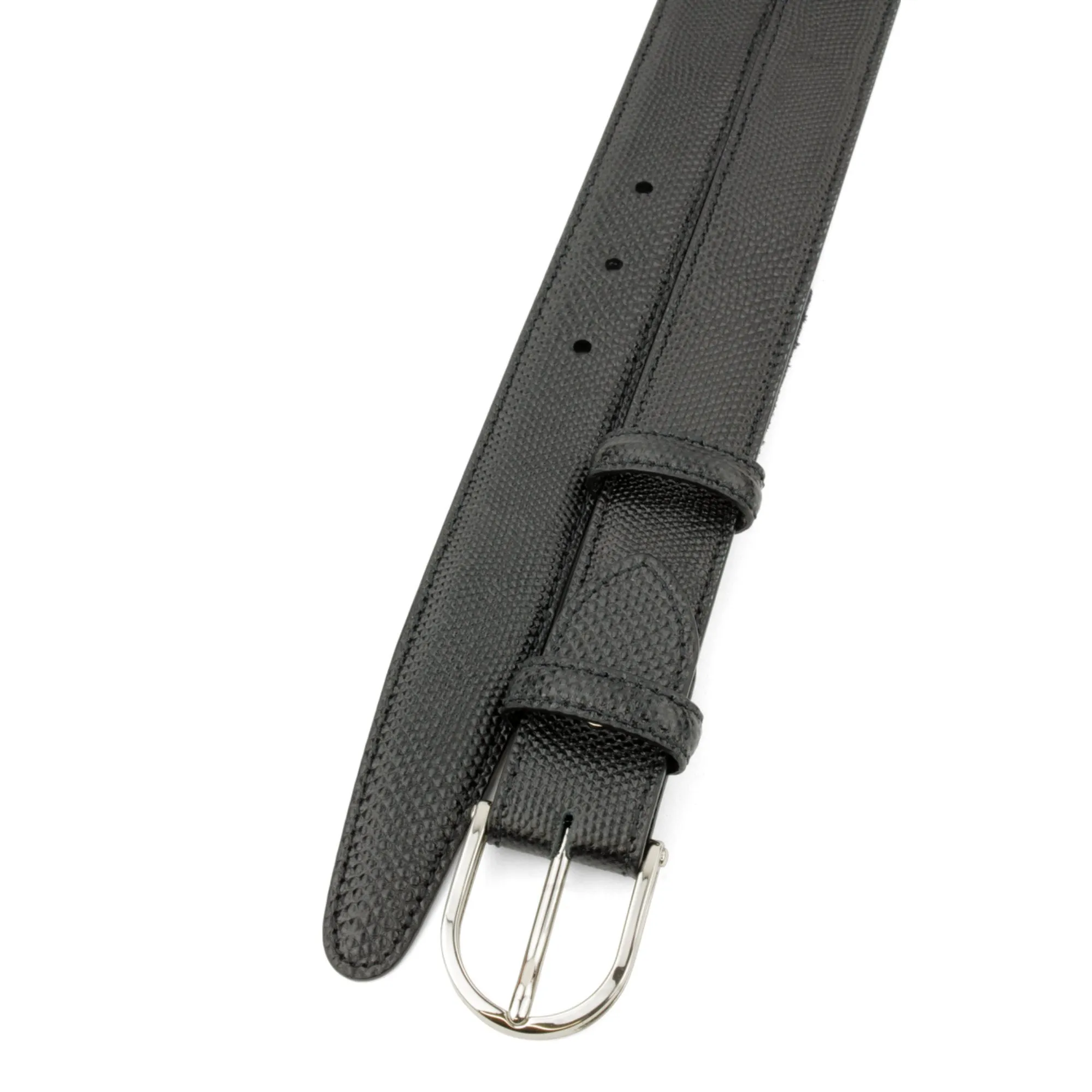 Narrow Black Carung Texture Slice Prong Belt