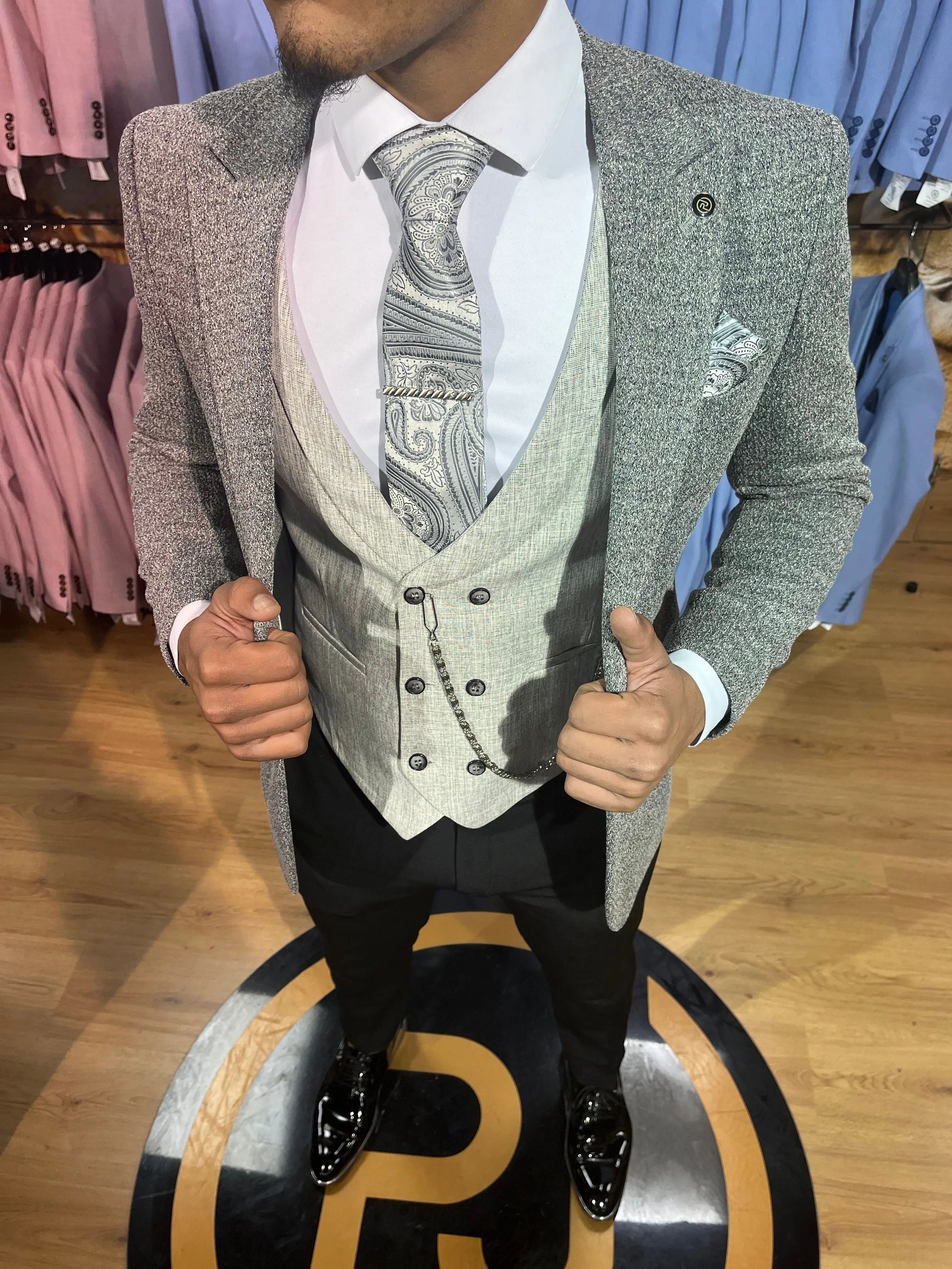 New Orleans - Charcoal Grey/Light Grey 3 Piece Suit